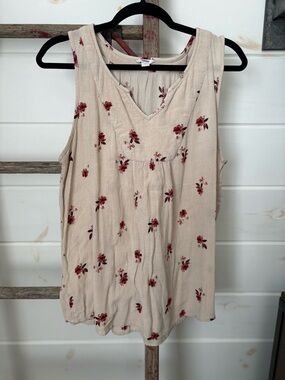 Sonoma Beige Tank Top with Red Floral Print
